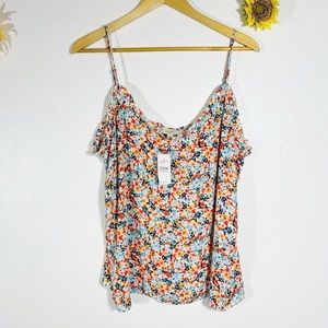 LOFT NWT floral Adjustable spaghetti strap blouse size large